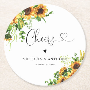 Sunflower Wedding Cheers Round Coaster