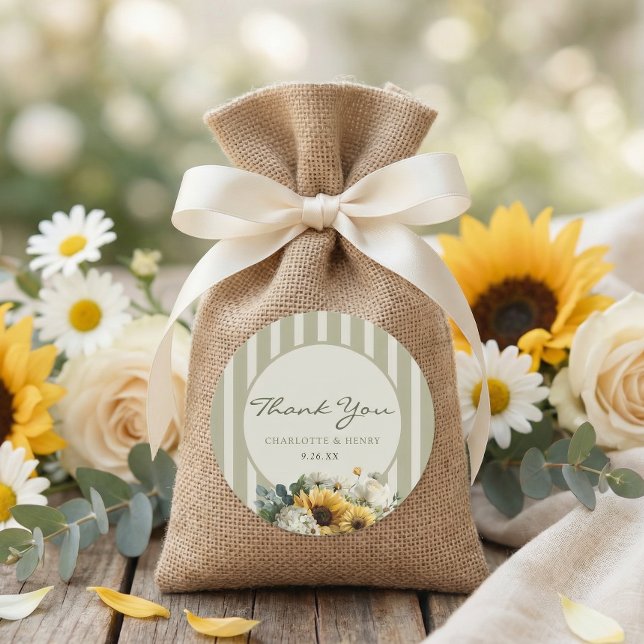 Sunflower Wedding Classic Round Sticker (Creator Uploaded)