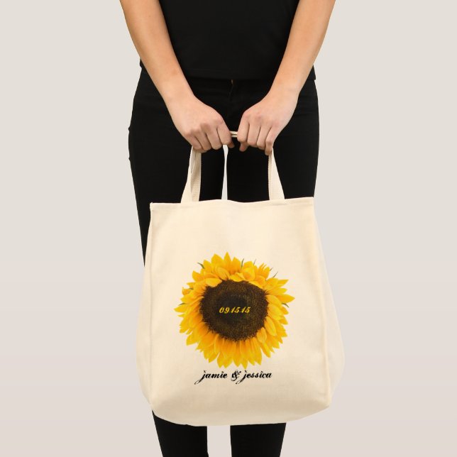Sunflower Wedding Date Honeymoon Beach Bag (Front (Product))