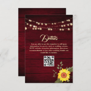 Sunflower Wedding Details QR Code Enclosure Card