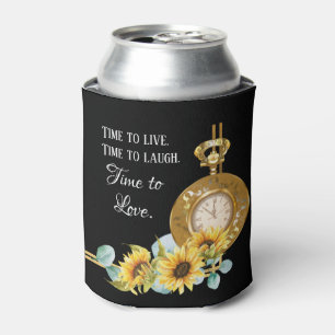 Sunflower Wedding Favour Can Cooler (Black)
