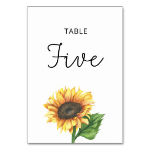 Sunflower wedding Five table number