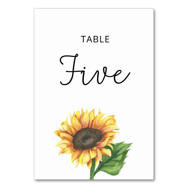 Sunflower wedding Five table number (Front)