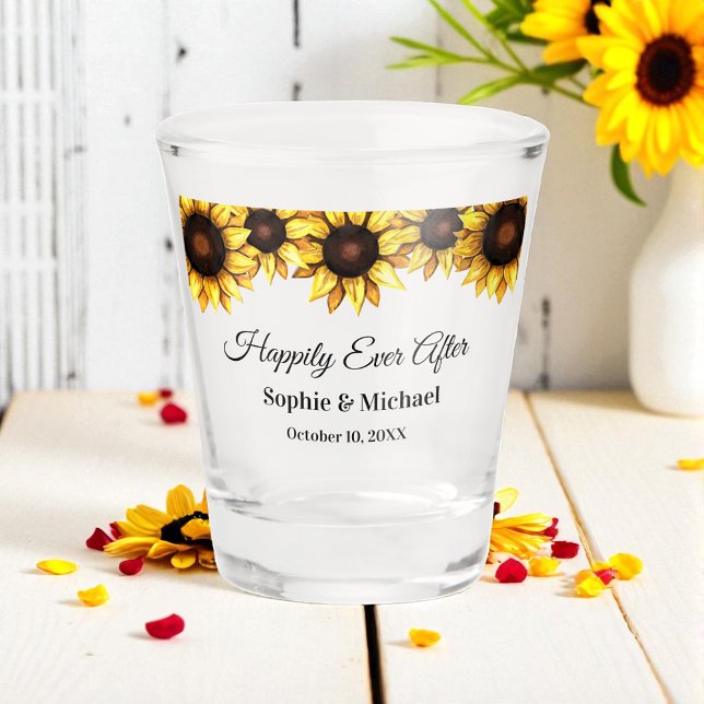 Sunflower Wedding Floral Watercolor Yellow White Shot Glass (Creator Uploaded)