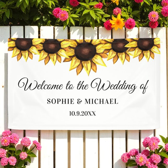 Sunflower Wedding Floral White Yellow Simple Banner (Creator Uploaded)