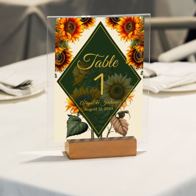 Sunflower Wedding Forest Green & Gold Table Card (Creator Uploaded)