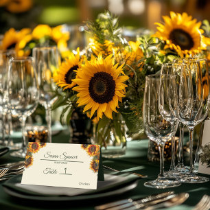 Sunflower Wedding Forest Green Place Card