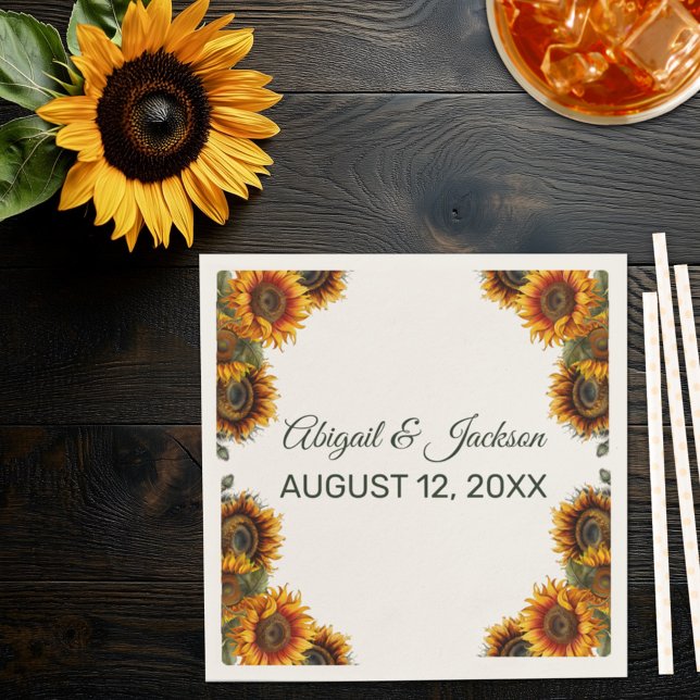 Sunflower Wedding Forest Green Rustic Napkin (Creator Uploaded)