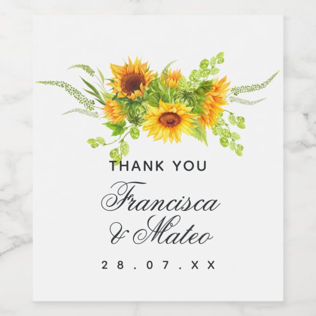 Sunflower Wedding Guest Thank You Wine Label (Single Label)