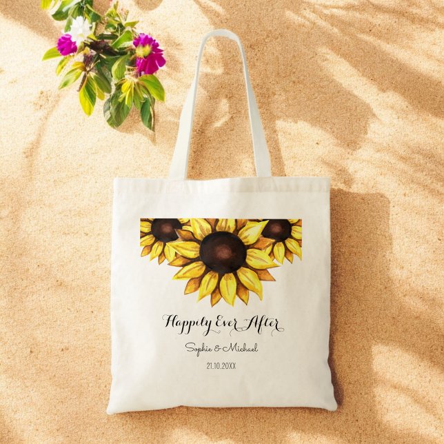 Sunflower Wedding Happily Ever After Floral Tote Bag (Creator Uploaded)