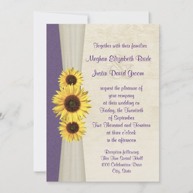 Sunflower Wedding Invitation (Back)