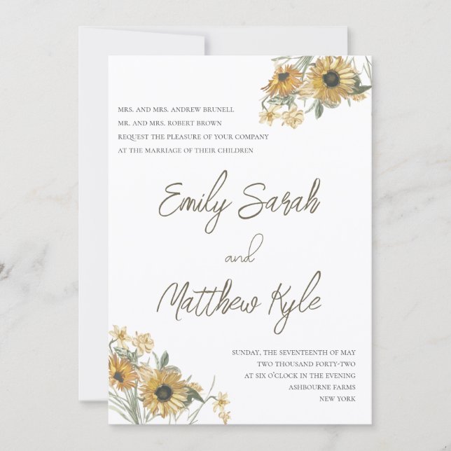 sunflower wedding invitation (Front)