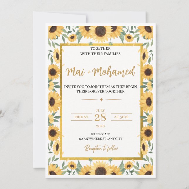 Sunflower Wedding Invitation – Rustic Summer Flora (Front)
