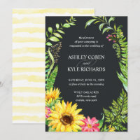 Sunflower wedding invitation with dark background