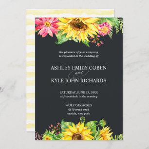 Sunflower wedding invitation with dark background