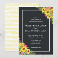 Sunflower wedding invitation with dark background