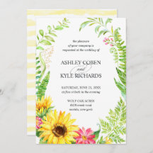 Sunflower wedding invitation with floral frame