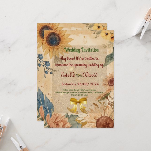 Sunflower Wedding Invitations (Front/Back In Situ)