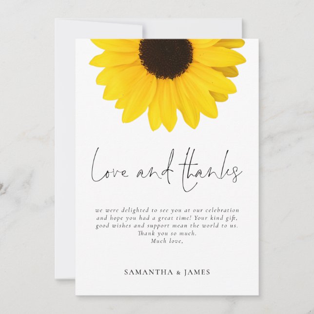 Sunflower Wedding Love Thanks Card (Front)