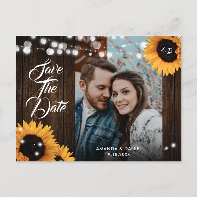 Sunflower Wedding Photo Save The Date Postcard (Front)
