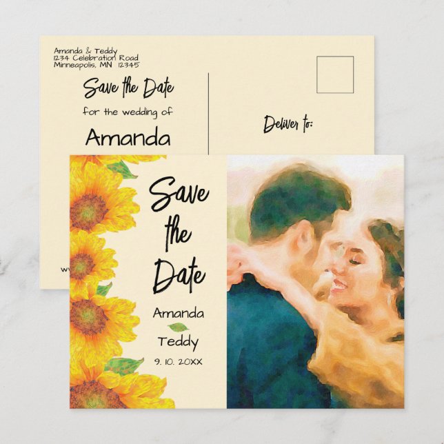 Sunflower Wedding Photo Save the Date Postcard (Front/Back)