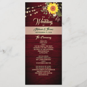 Sunflower Wedding Program Programme