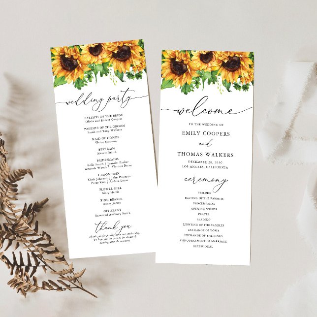 Sunflower Wedding Program Programme (Creator Uploaded)