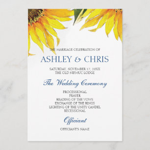 Sunflower Wedding Program Yellow Programme