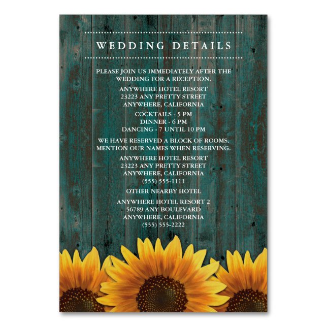 Sunflower Wedding Reception + Accommodation Cards (Front)