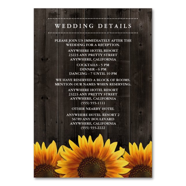 Sunflower Wedding Reception + Accommodation Cards (Front)