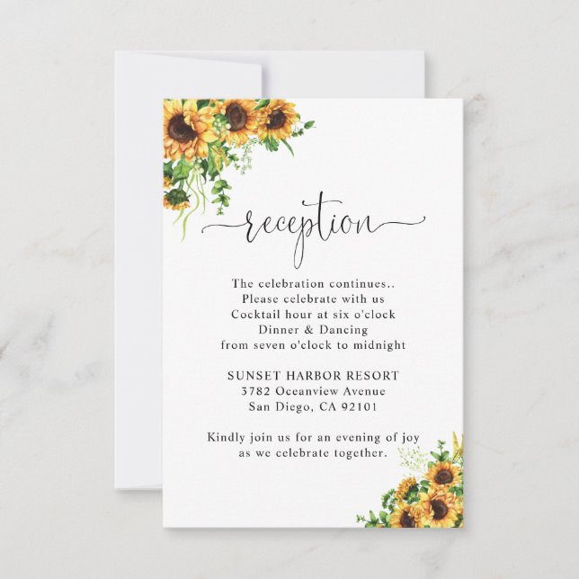 Sunflower Wedding Reception Enclosure Card  (Front)