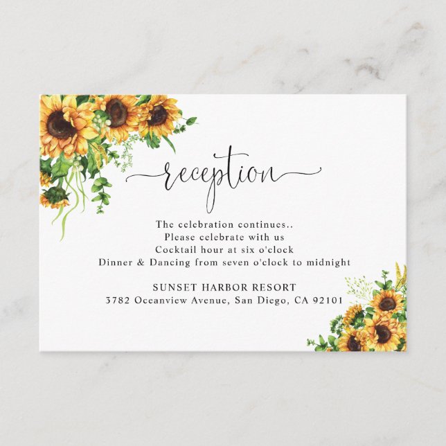 Sunflower Wedding Reception Enclosure Card  (Front)