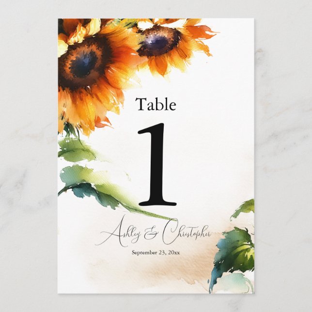 Sunflower Wedding Reception Table Number One (Front)