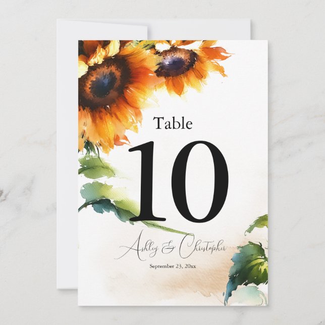 Sunflower Wedding Reception Table Number Ten (Back)