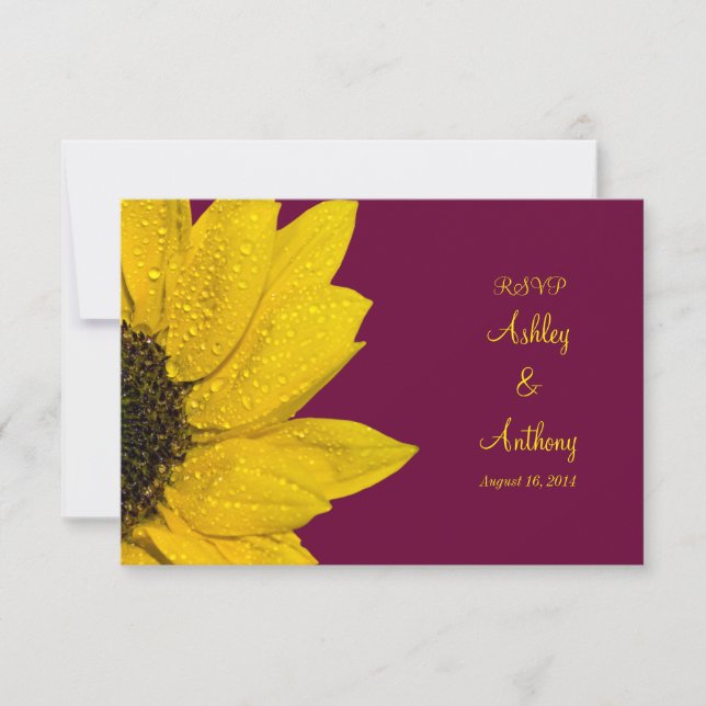 Sunflower Wedding Reply Card - Wine and Yellow (Front)