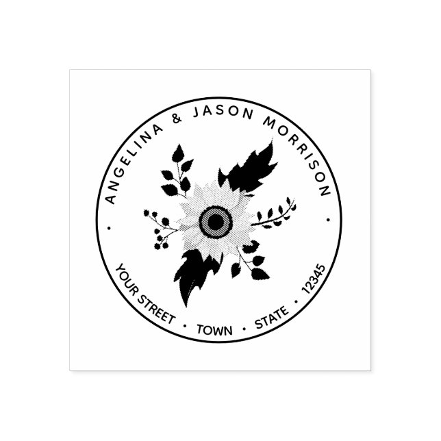 Sunflower Wedding Return Address Rubber Stamp (Imprint)