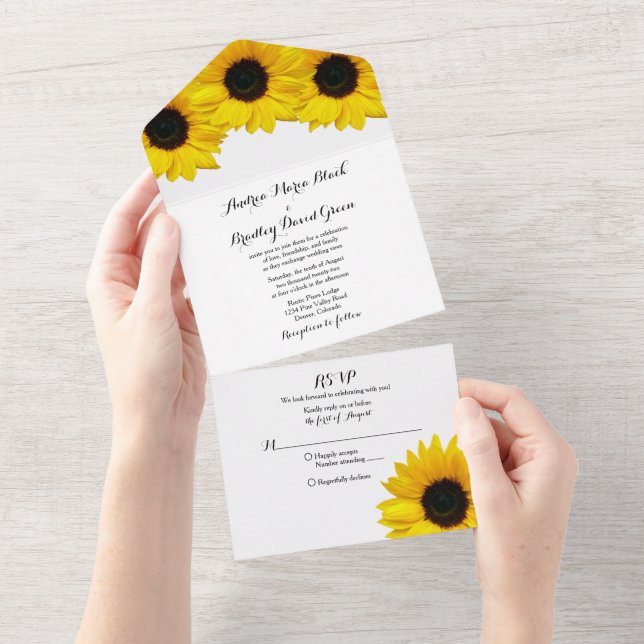 Sunflower Wedding RSVP All In One Invitation (Tearaway)