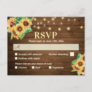 Sunflower Wedding RSVP Rustic Country Invitation Postcard
