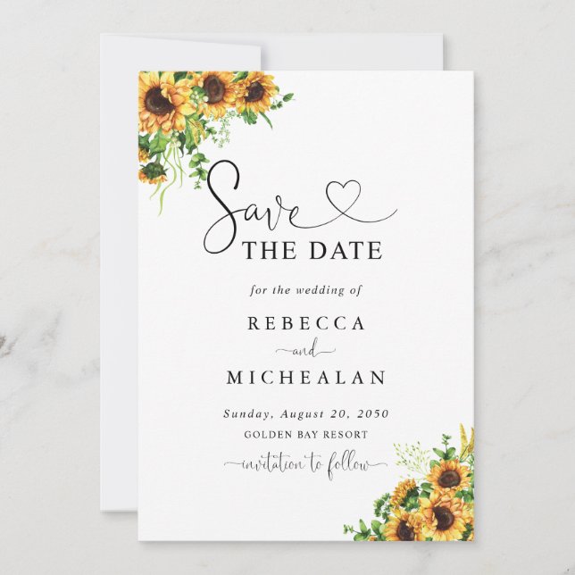 Sunflower Wedding Save The Date Invitation (Front)