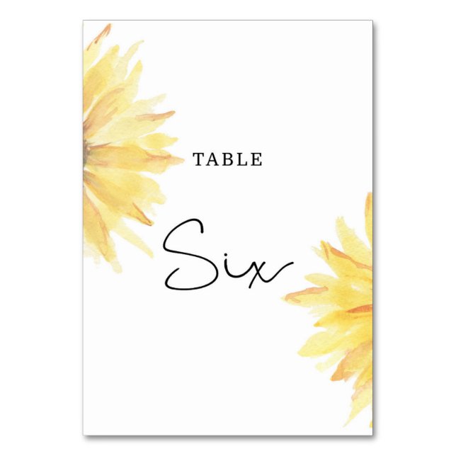 Sunflower wedding Six table number (Back)