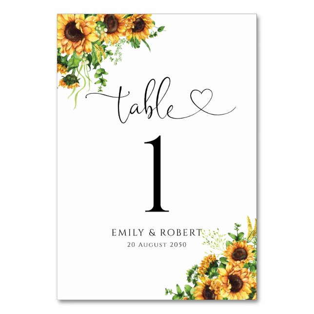 Sunflower Wedding Table Numbers (Front)