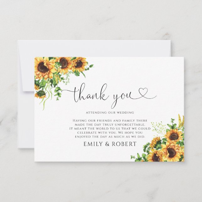 Sunflower Wedding Thank You Card (Front)