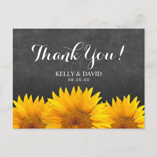 Sunflower Wedding Thank You Chalkboard Postcard (Front)