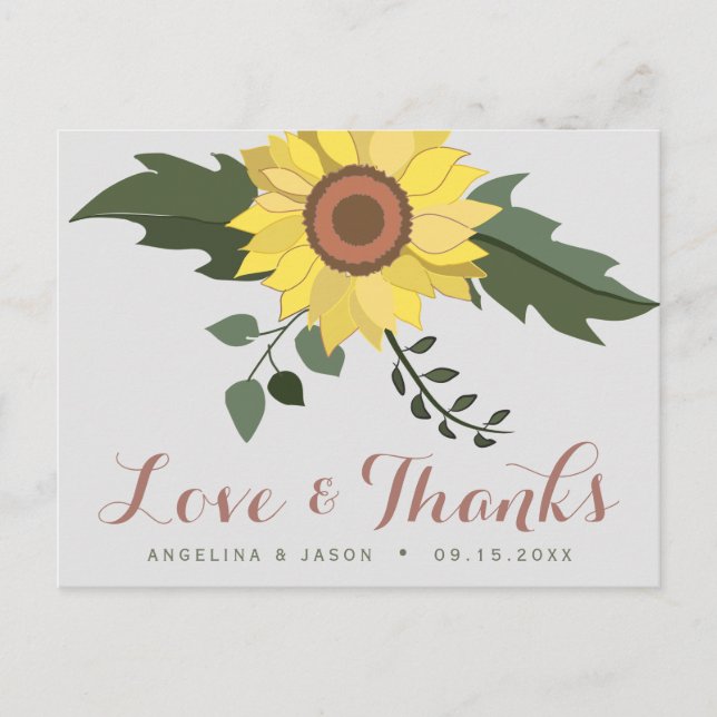 Sunflower Wedding Thank You Postcard (Front)