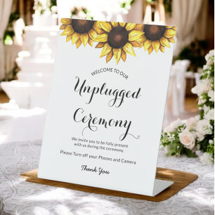 Sunflower Wedding Unplugged Ceremony  Pedestal Sign