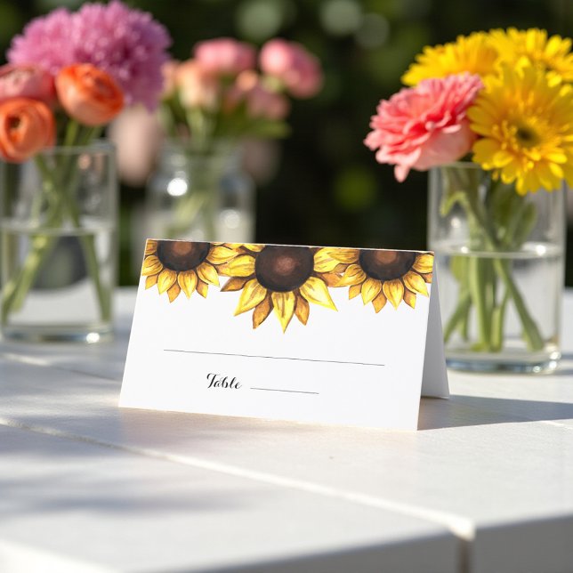 Sunflower Wedding Watercolor Yellow White Place Card (Creator Uploaded)