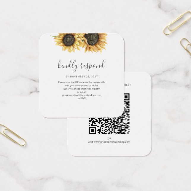 Sunflower Wedding Website QR Code RSVP Enclosure (Office)