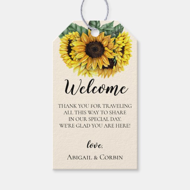 Sunflower Wedding Welcome Bag Gift Tags (Front)