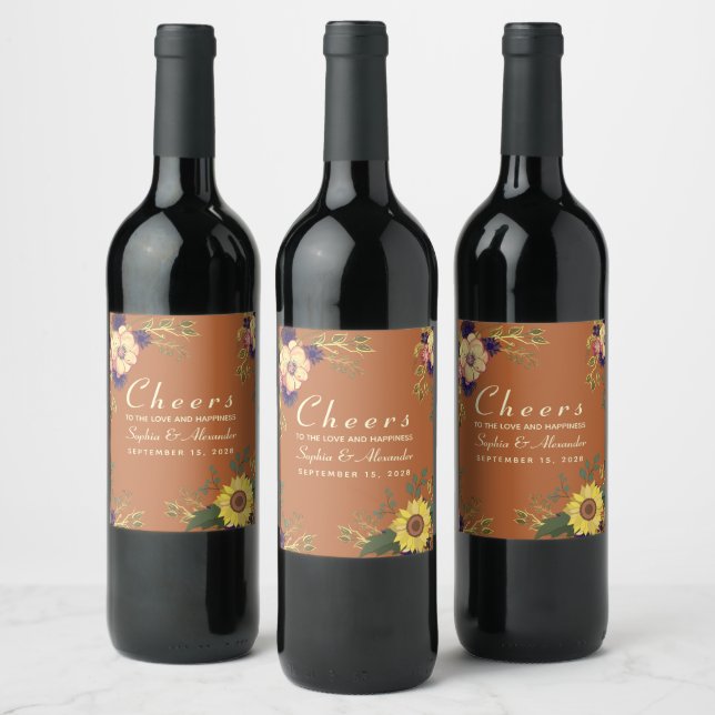 Sunflower Wedding Wine Label (Bottles)