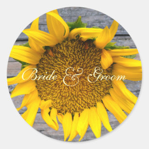 Sunflower Wedding with post wood 1 Classic Round Sticker